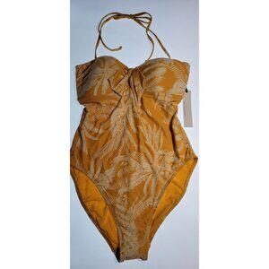 Robin Piccone Yellow Palm Leaf Bandeau One Piece Swimsuit Size 8 NWT